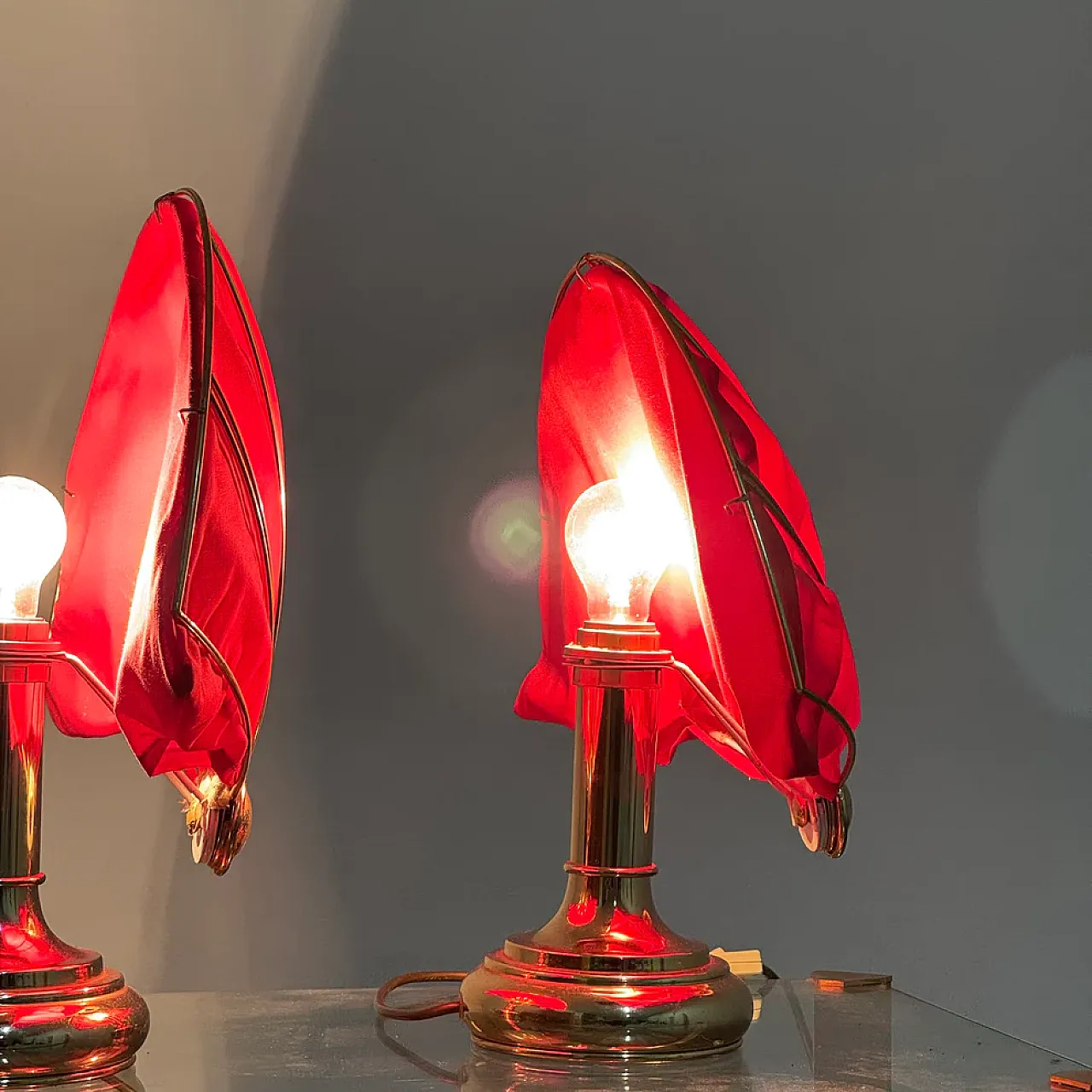 Pair of brass fan table lamps, 1970s 12