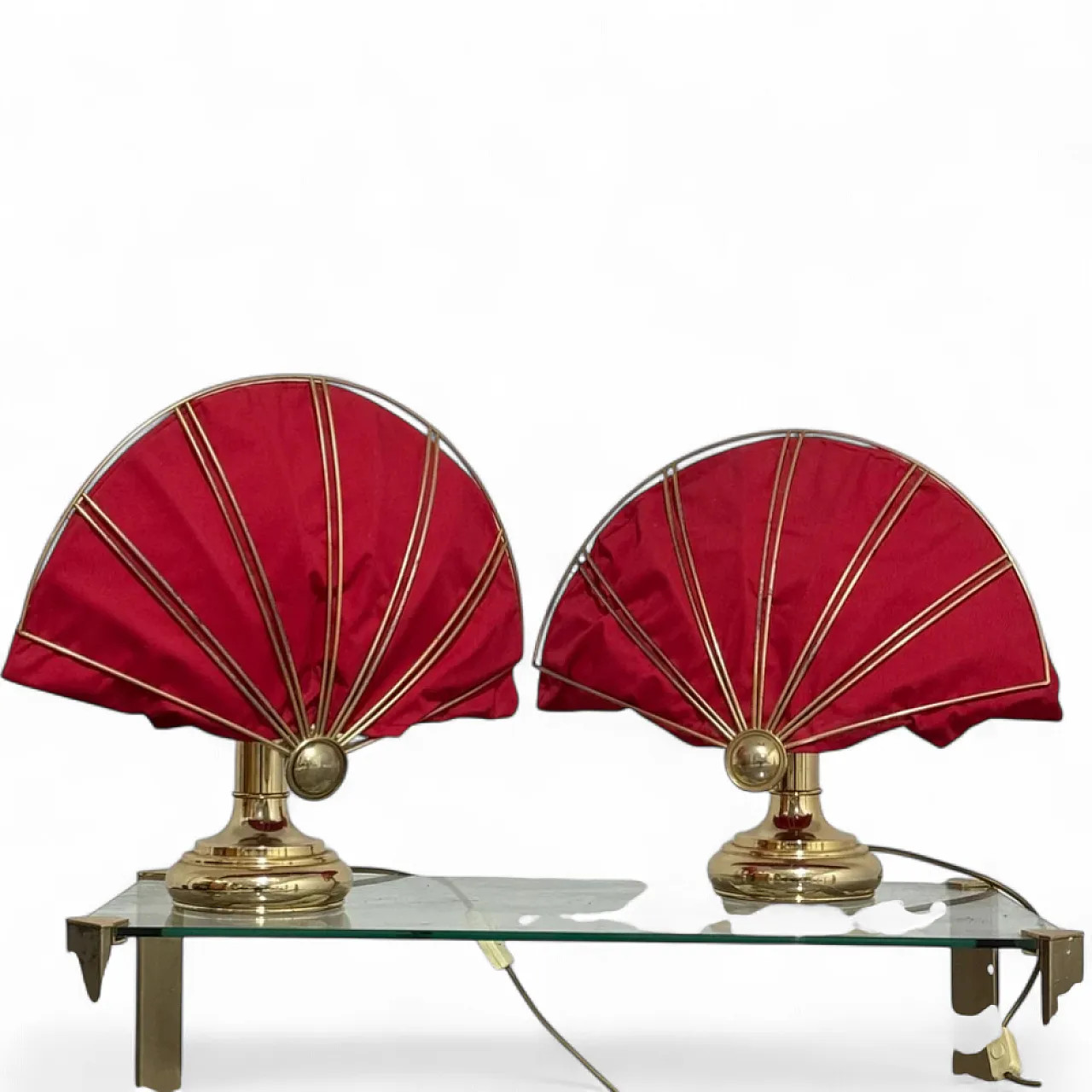 Pair of brass fan table lamps, 1970s 14