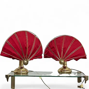 Pair of brass fan table lamps, 1970s
