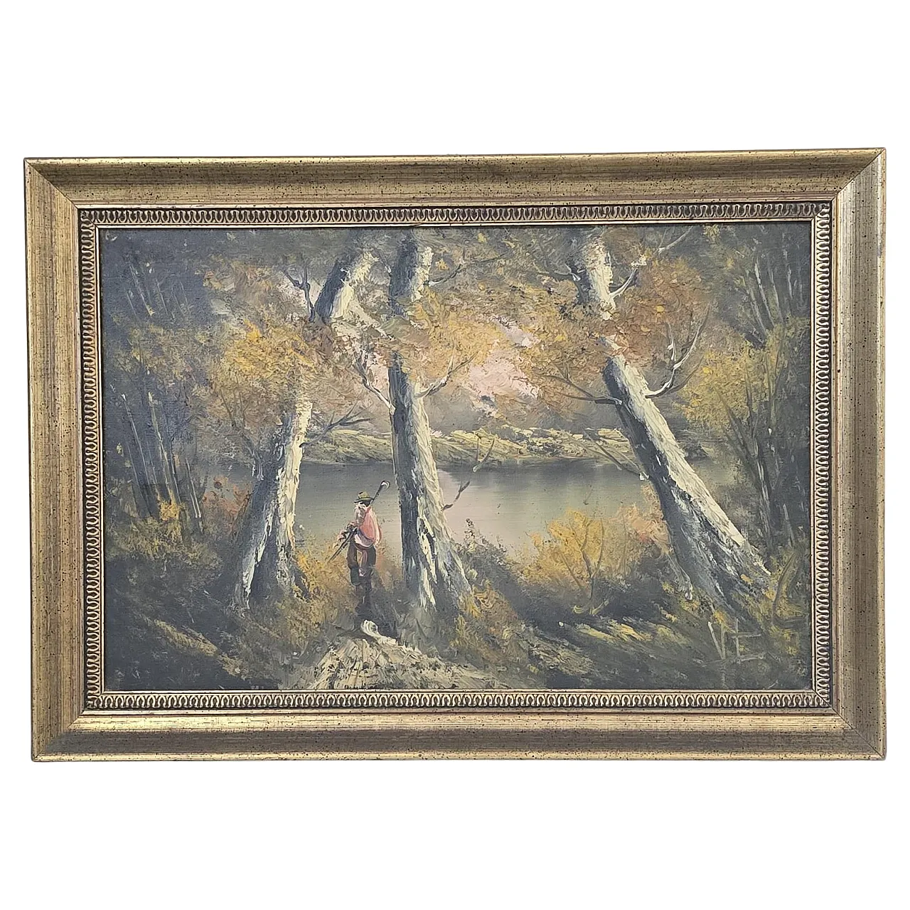 Autumn Landscape, painted with gilded frame, 1970s 1