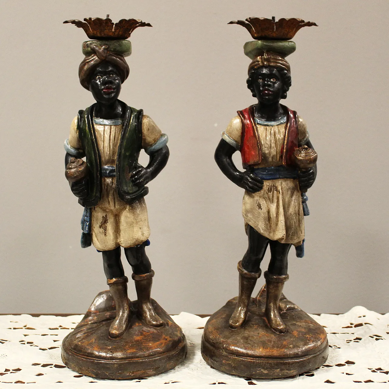 Pair of Venetian Moors candle holders from Italy, 19th century 1