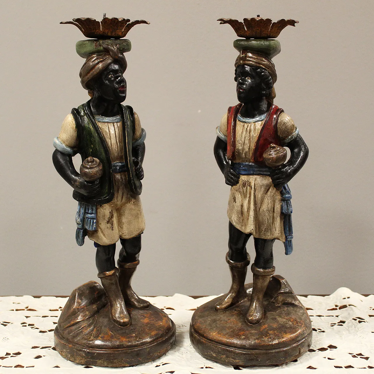 Pair of Venetian Moors candle holders from Italy, 19th century 2