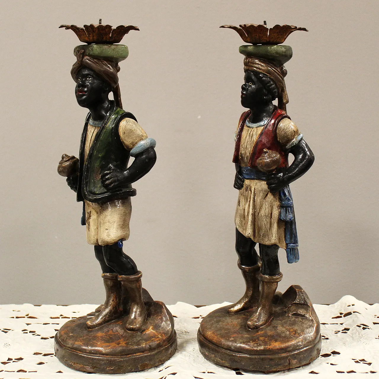Pair of Venetian Moors candle holders from Italy, 19th century 4