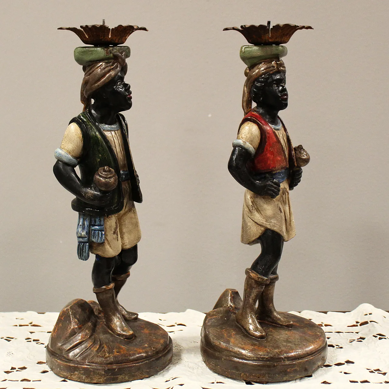Pair of Venetian Moors candle holders from Italy, 19th century 5