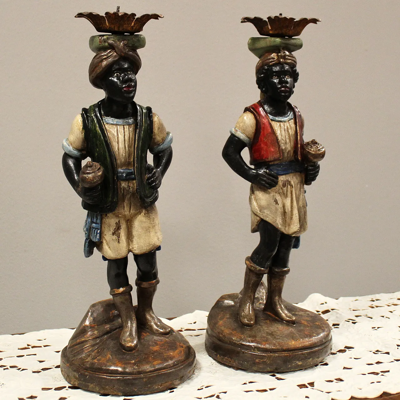 Pair of Venetian Moors candle holders from Italy, 19th century 6