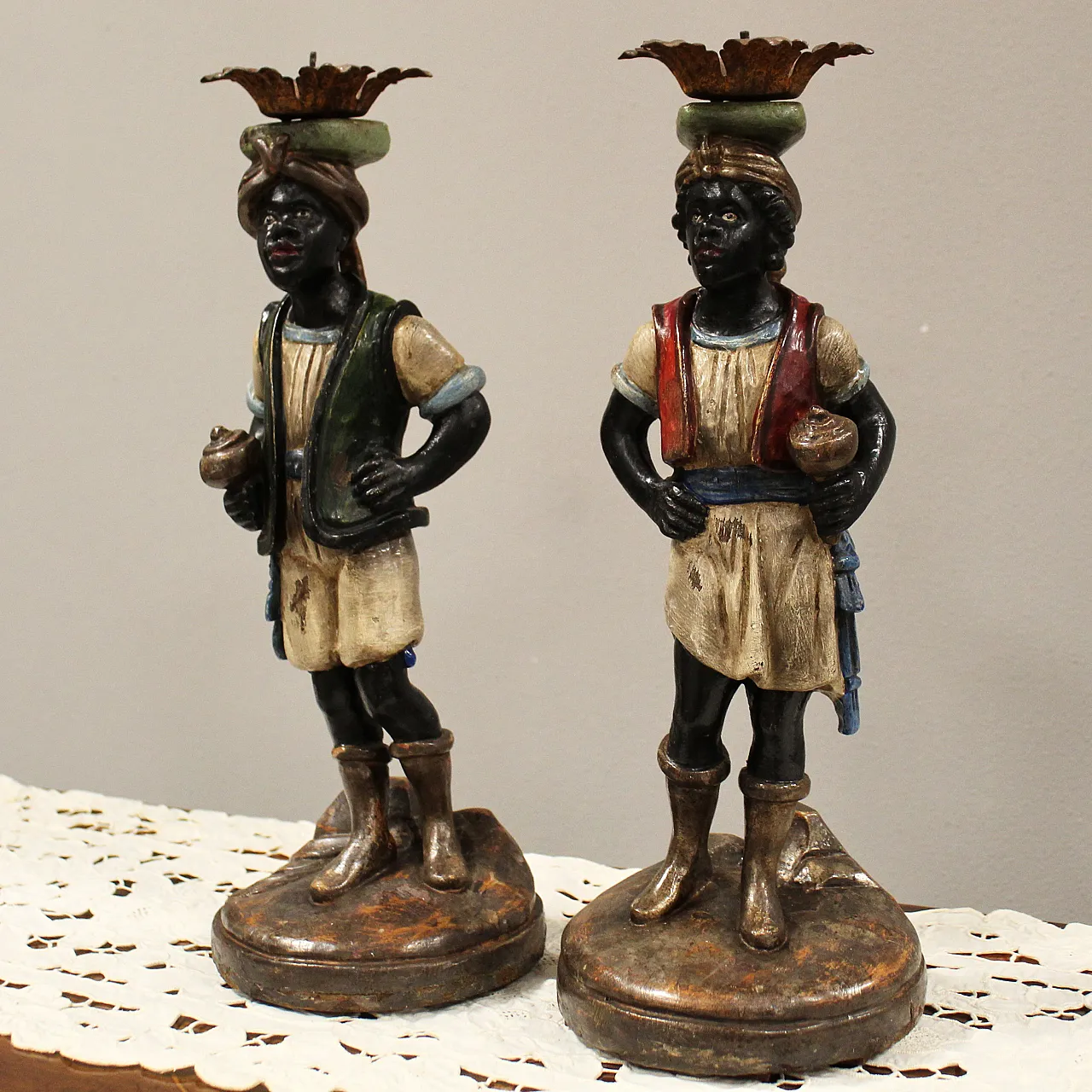 Pair of Venetian Moors candle holders from Italy, 19th century 7