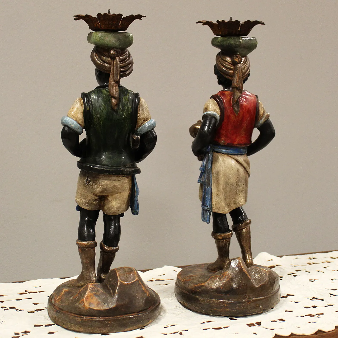 Pair of Venetian Moors candle holders from Italy, 19th century 8