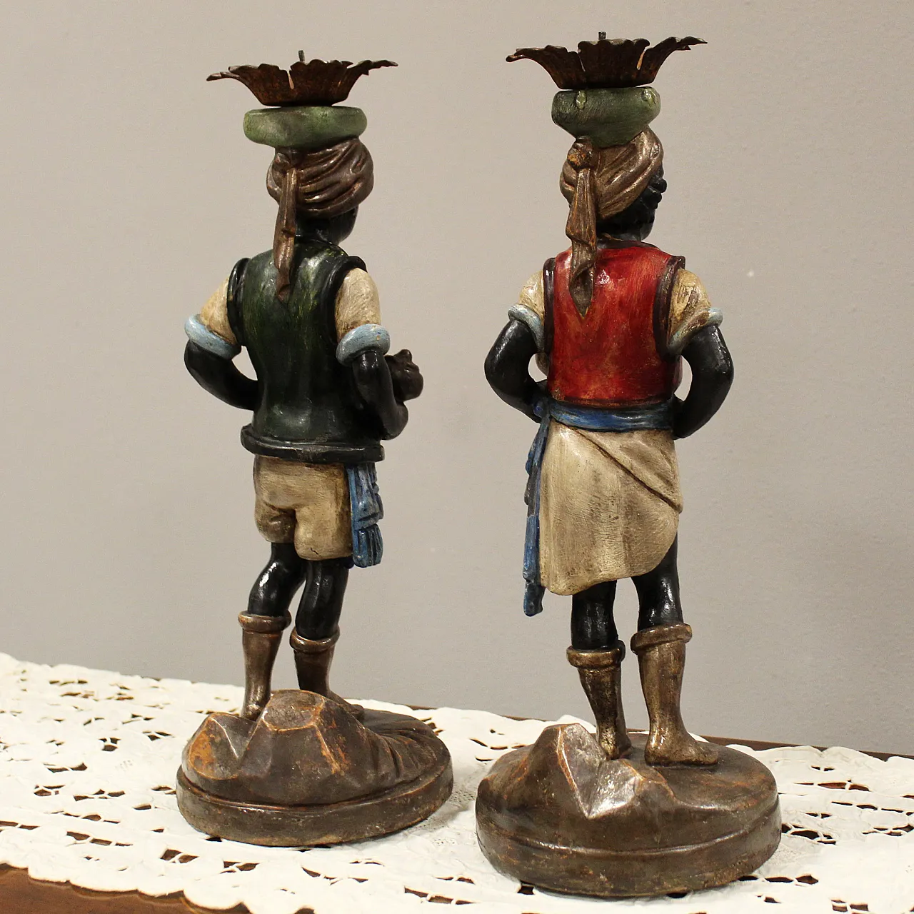 Pair of Venetian Moors candle holders from Italy, 19th century 9