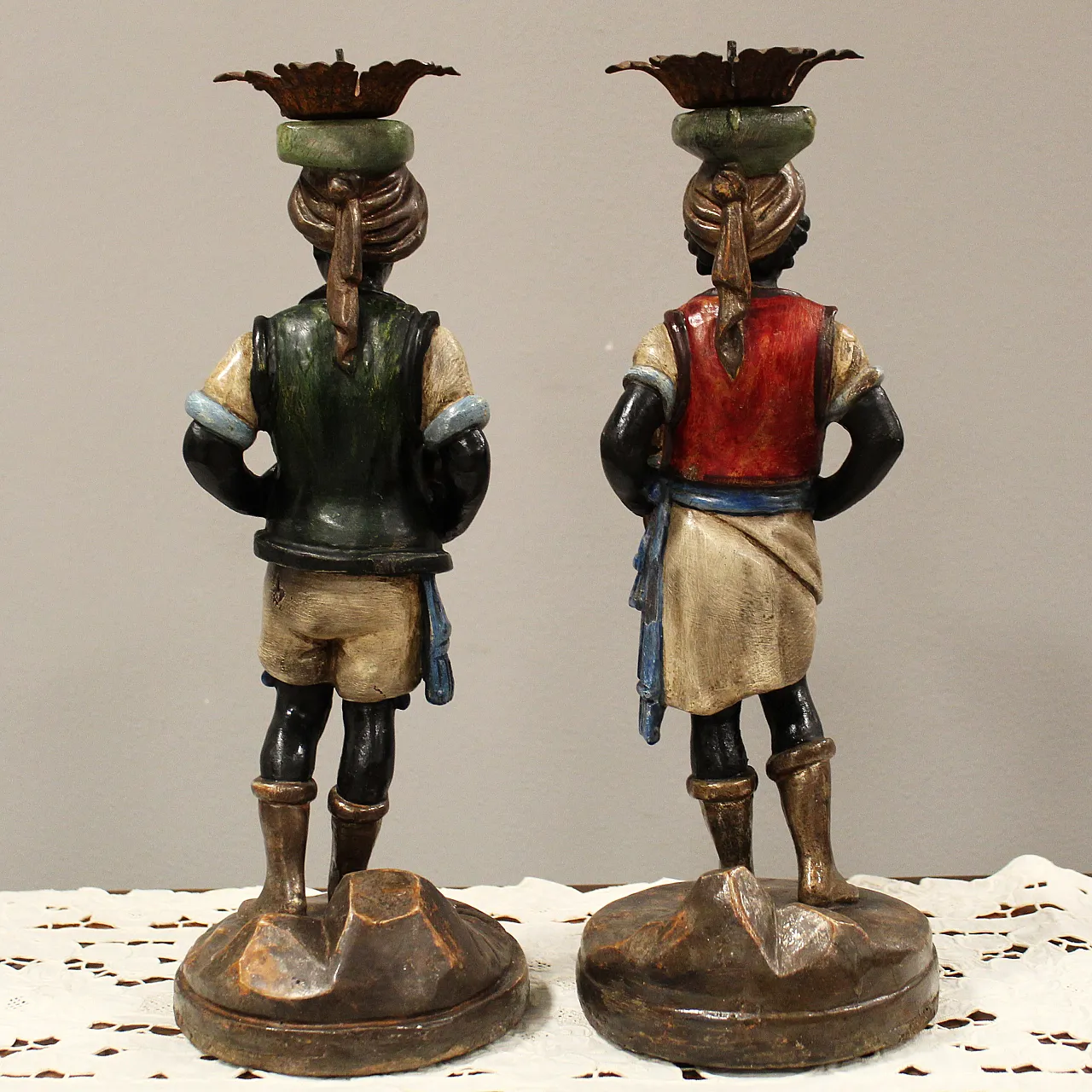 Pair of Venetian Moors candle holders from Italy, 19th century 10