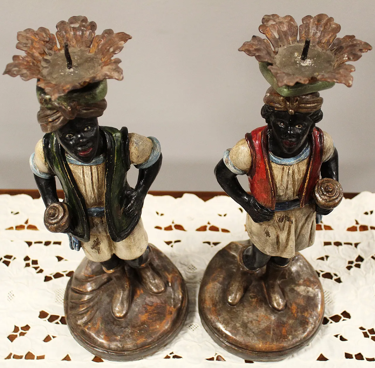 Pair of Venetian Moors candle holders from Italy, 19th century 11