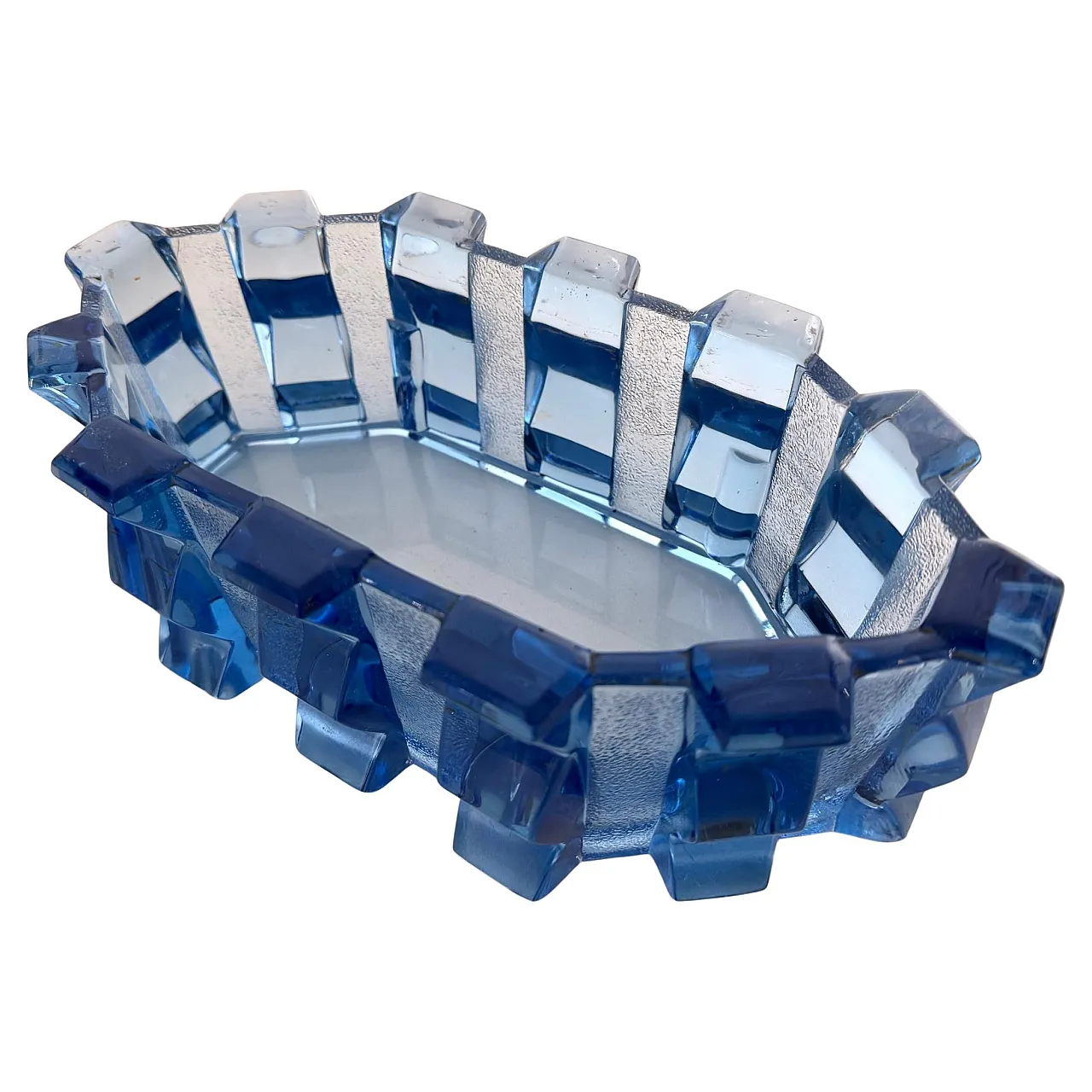 Art Deco Blue Glass Centerpiece Bowl by Rudolf Schrötter, 1970s 1