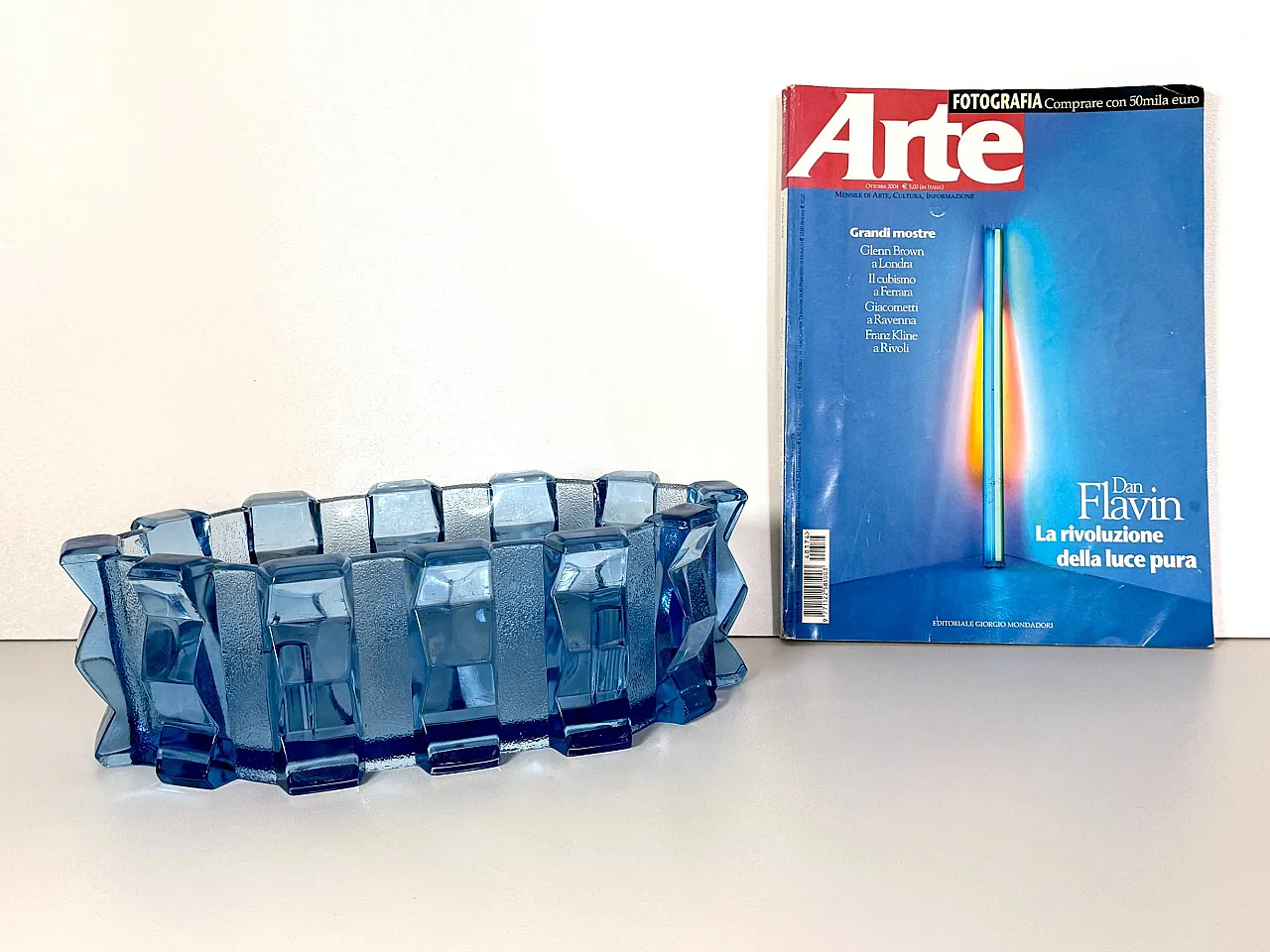 Art Deco Blue Glass Centerpiece Bowl by Rudolf Schrötter, 1970s 2