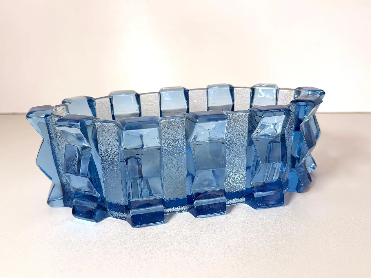 Art Deco Blue Glass Centerpiece Bowl by Rudolf Schrötter, 1970s 3