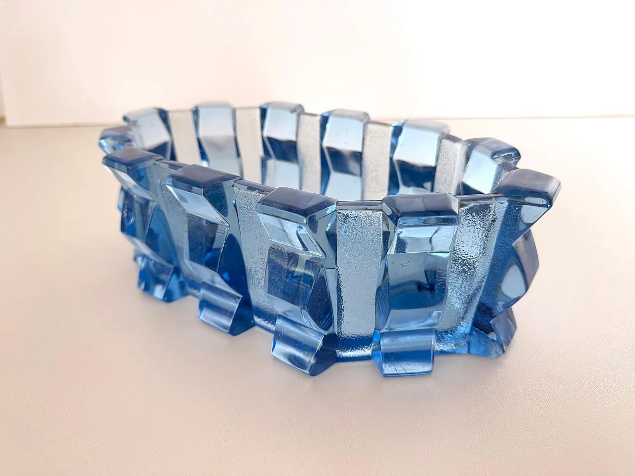 Art Deco Blue Glass Centerpiece Bowl by Rudolf Schrötter, 1970s 4