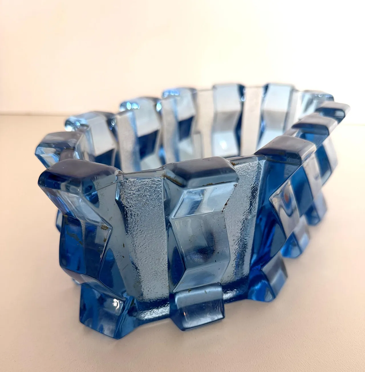 Art Deco Blue Glass Centerpiece Bowl by Rudolf Schrötter, 1970s 5