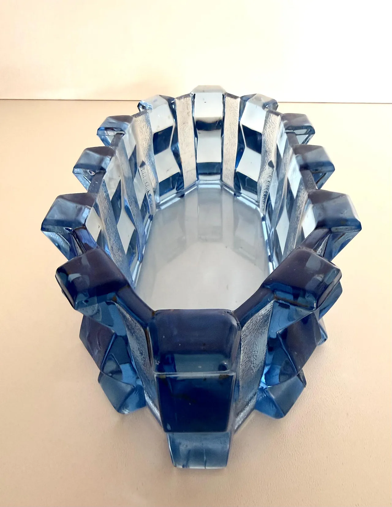 Art Deco Blue Glass Centerpiece Bowl by Rudolf Schrötter, 1970s 6
