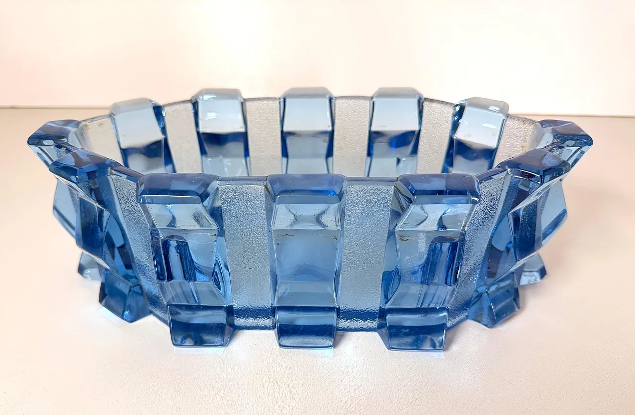 Art Deco Blue Glass Centerpiece Bowl by Rudolf Schrötter, 1970s 7