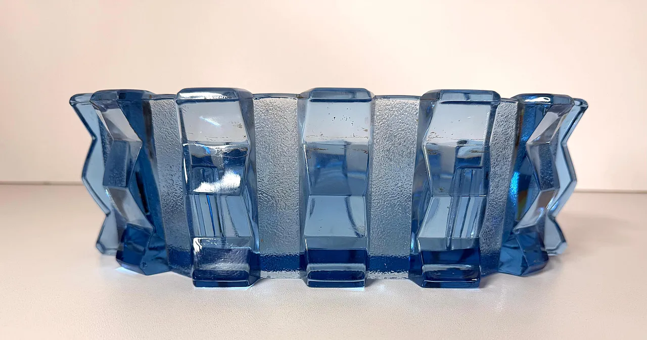 Art Deco Blue Glass Centerpiece Bowl by Rudolf Schrötter, 1970s 8