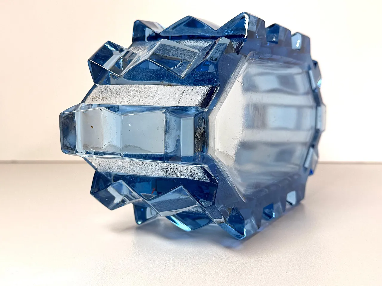 Art Deco Blue Glass Centerpiece Bowl by Rudolf Schrötter, 1970s 11
