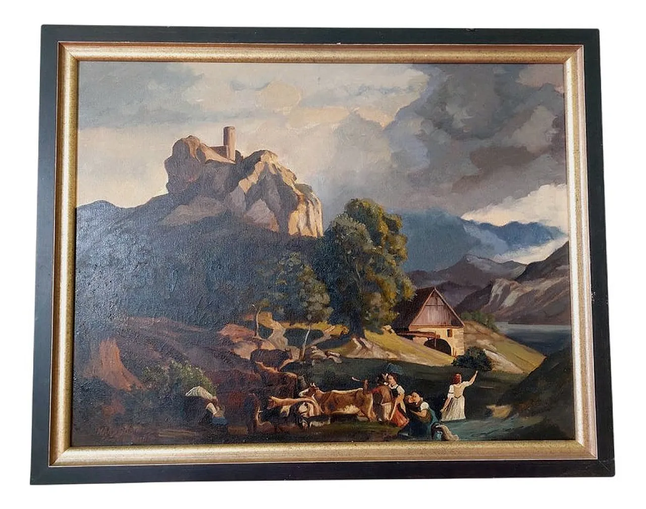 Signed Landscape, German school, Oil on canvas, 19th c. 1