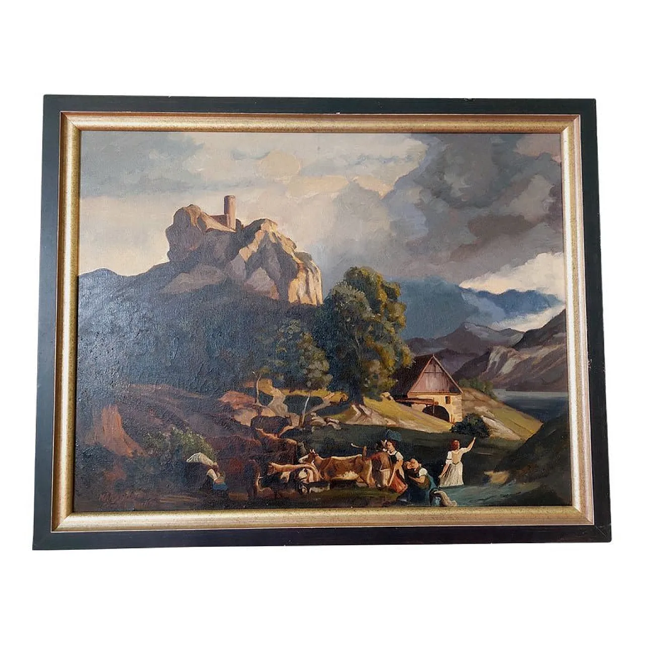 Signed Landscape, German school, Oil on canvas, 19th c. 13