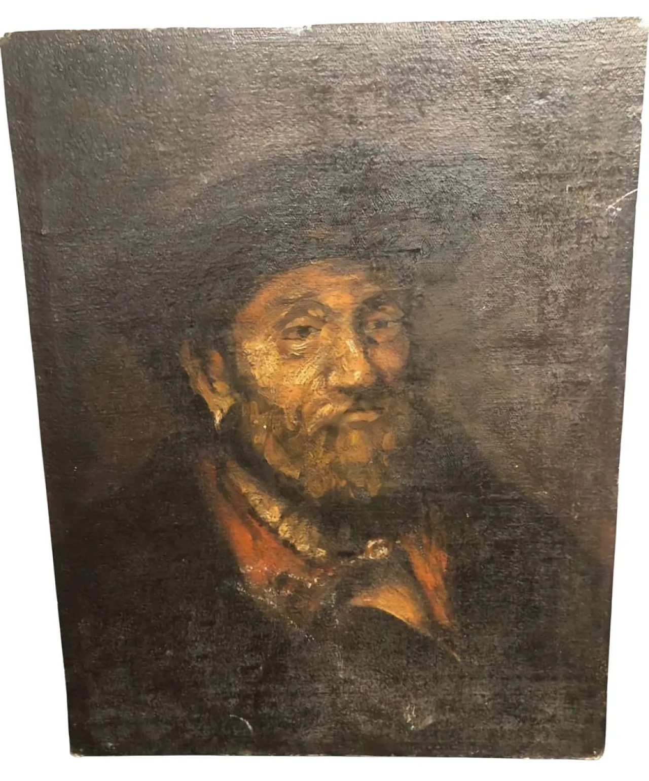 Tronie of bearded man with hat, oil on panel, late 20th century 1