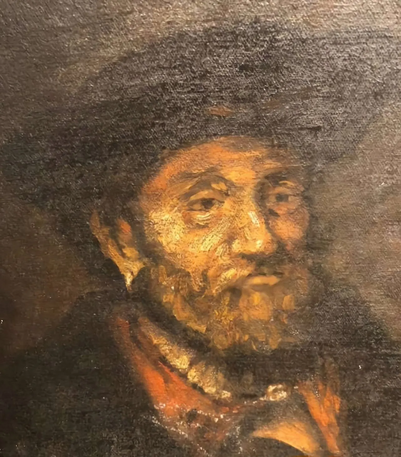Tronie of bearded man with hat, oil on panel, late 20th century 2