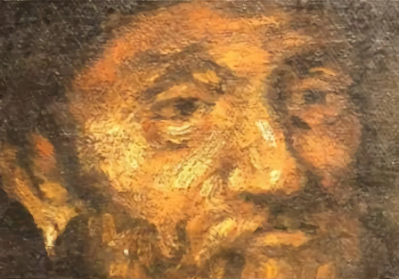 Tronie of bearded man with hat, oil on panel, late 20th century 3