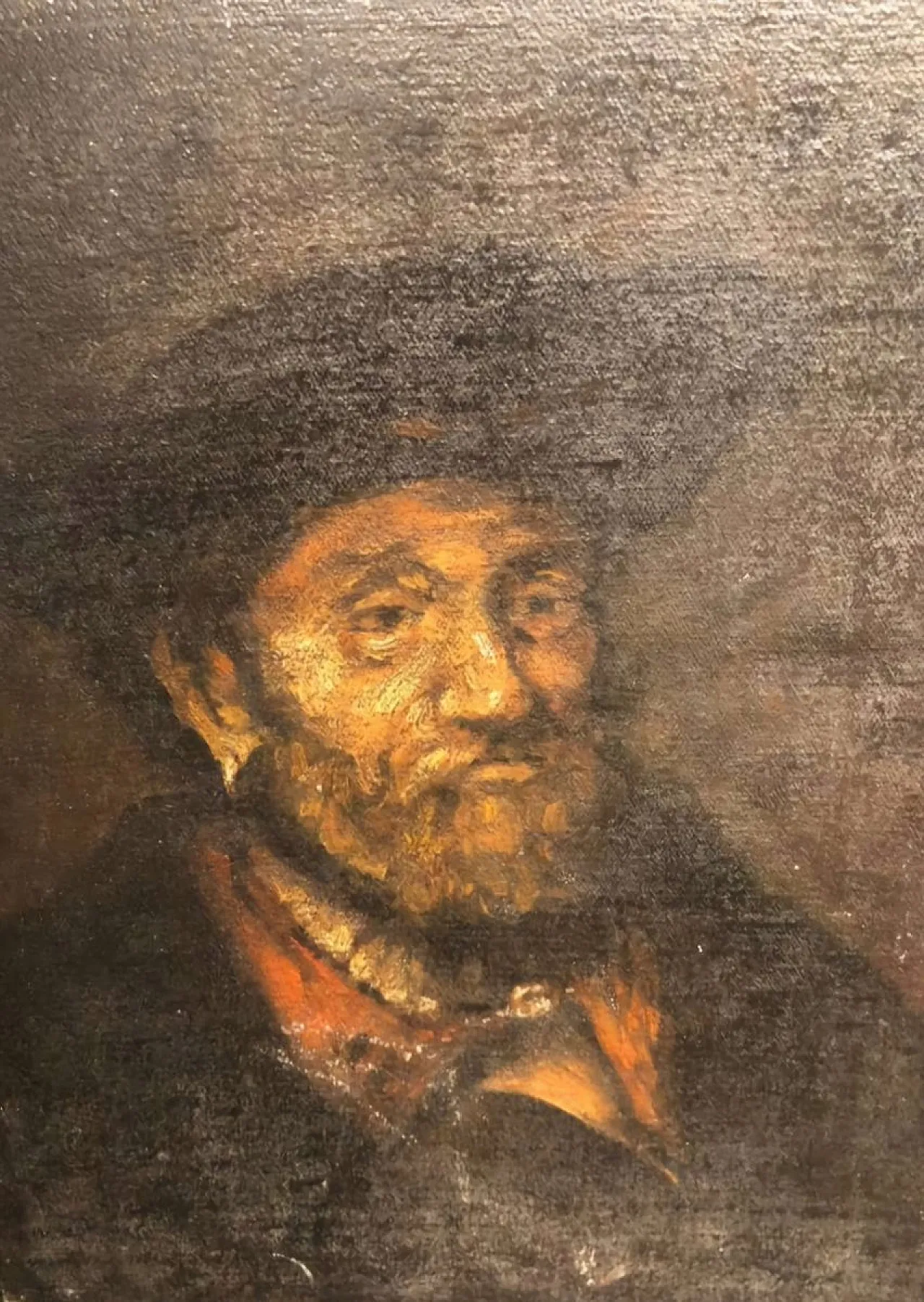 Tronie of bearded man with hat, oil on panel, late 20th century 7