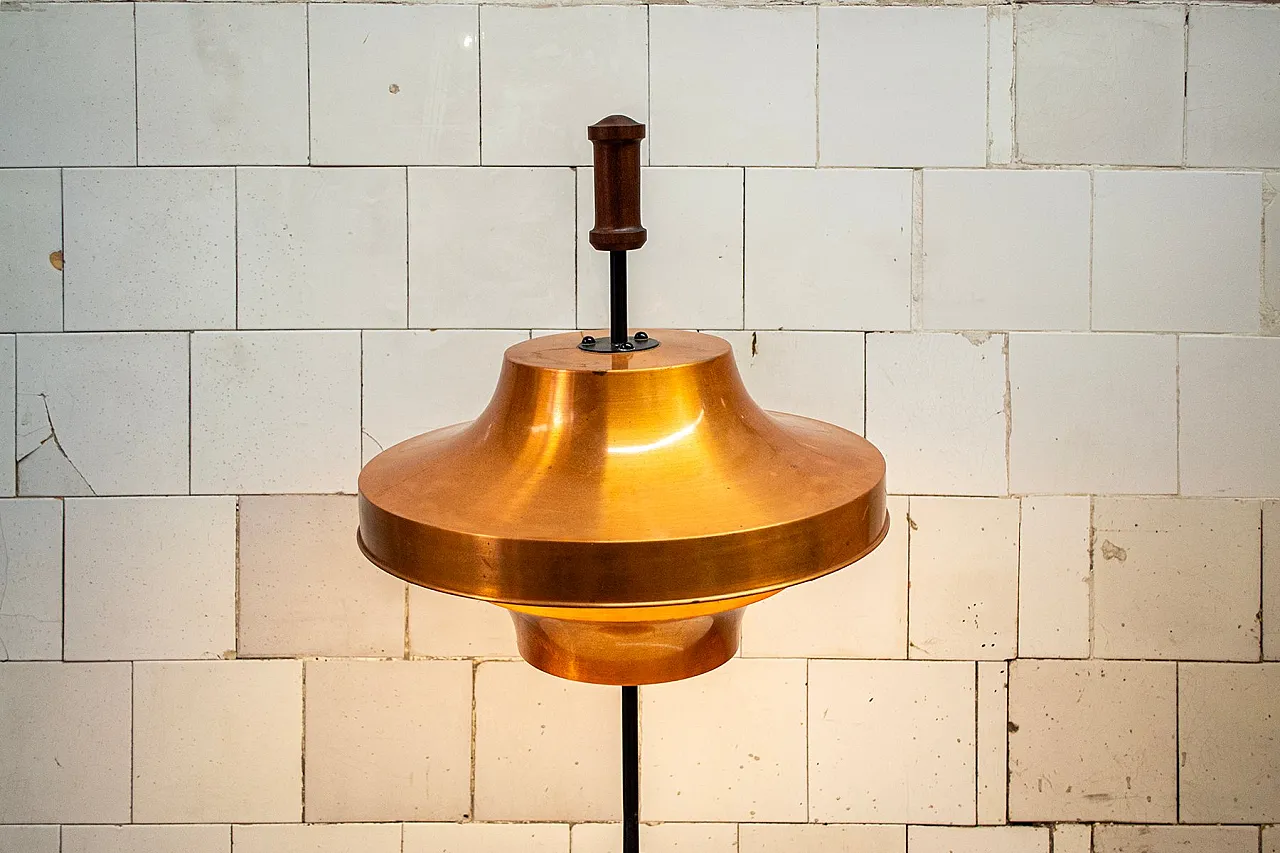 Lamp with wooden frame and copper lampshade by Stilnovo, 1950s 3
