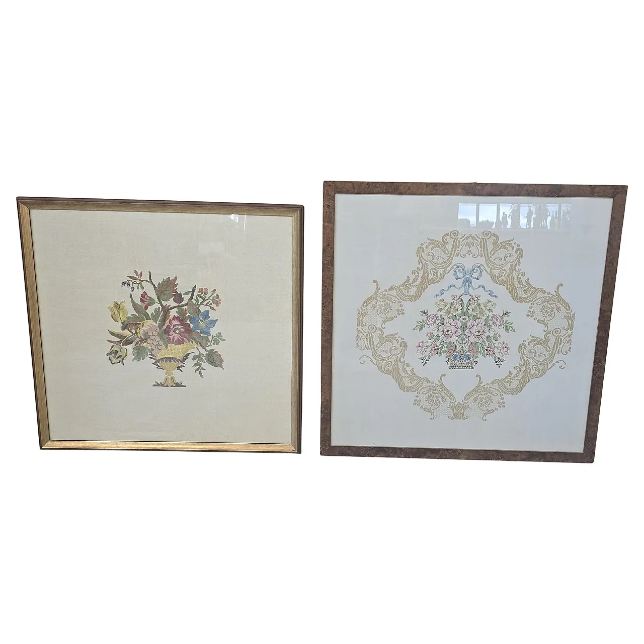 Pair of handcrafted embroidery paintings, 1970s 1