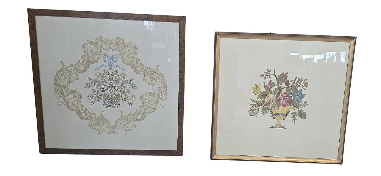 Pair of handcrafted embroidery paintings, 1970s 9