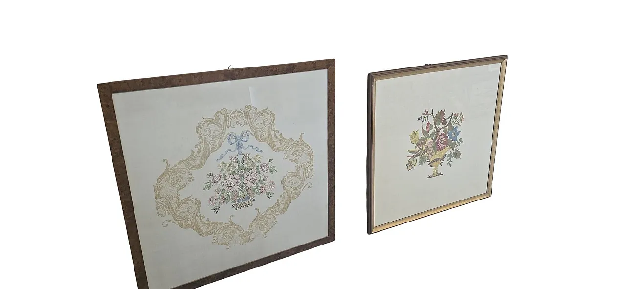 Pair of handcrafted embroidery paintings, 1970s 13