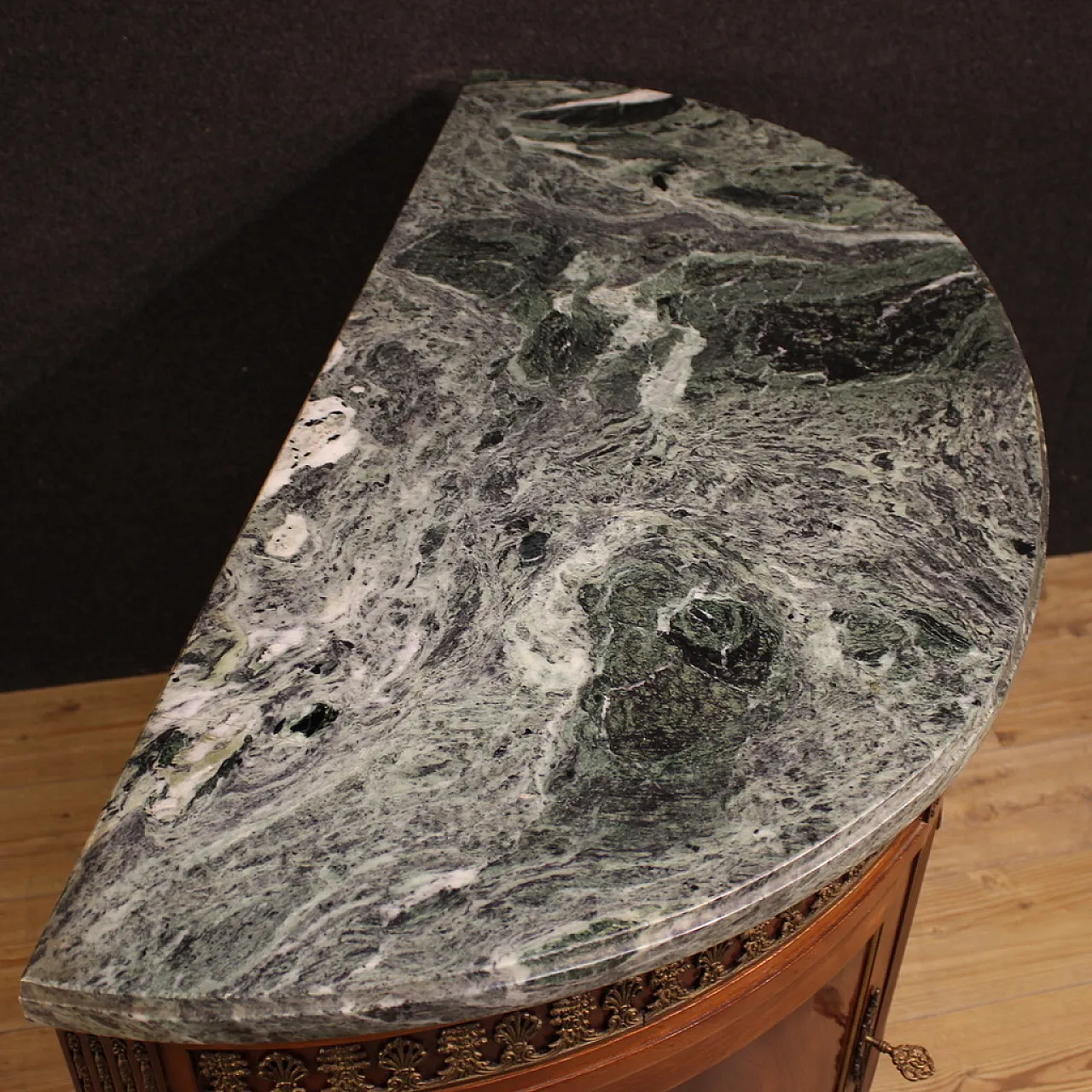 French Louis XVI style crescent dresser with marble top 7