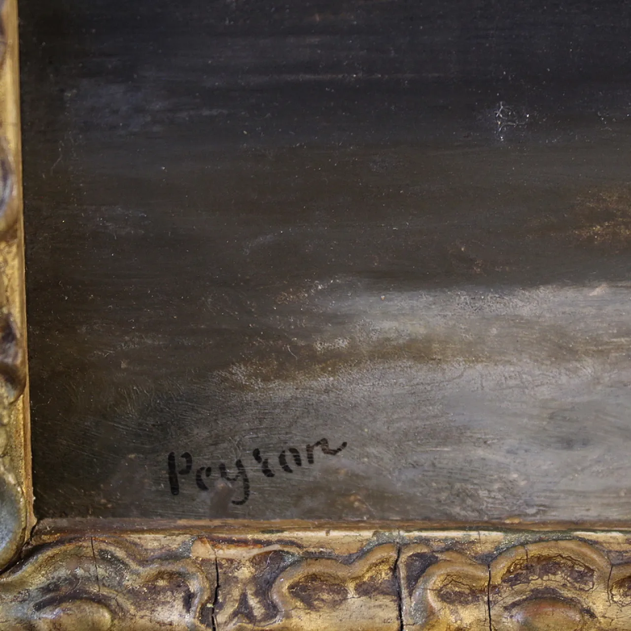 19th century painting signed Peyron, romantic landscape with fish 6