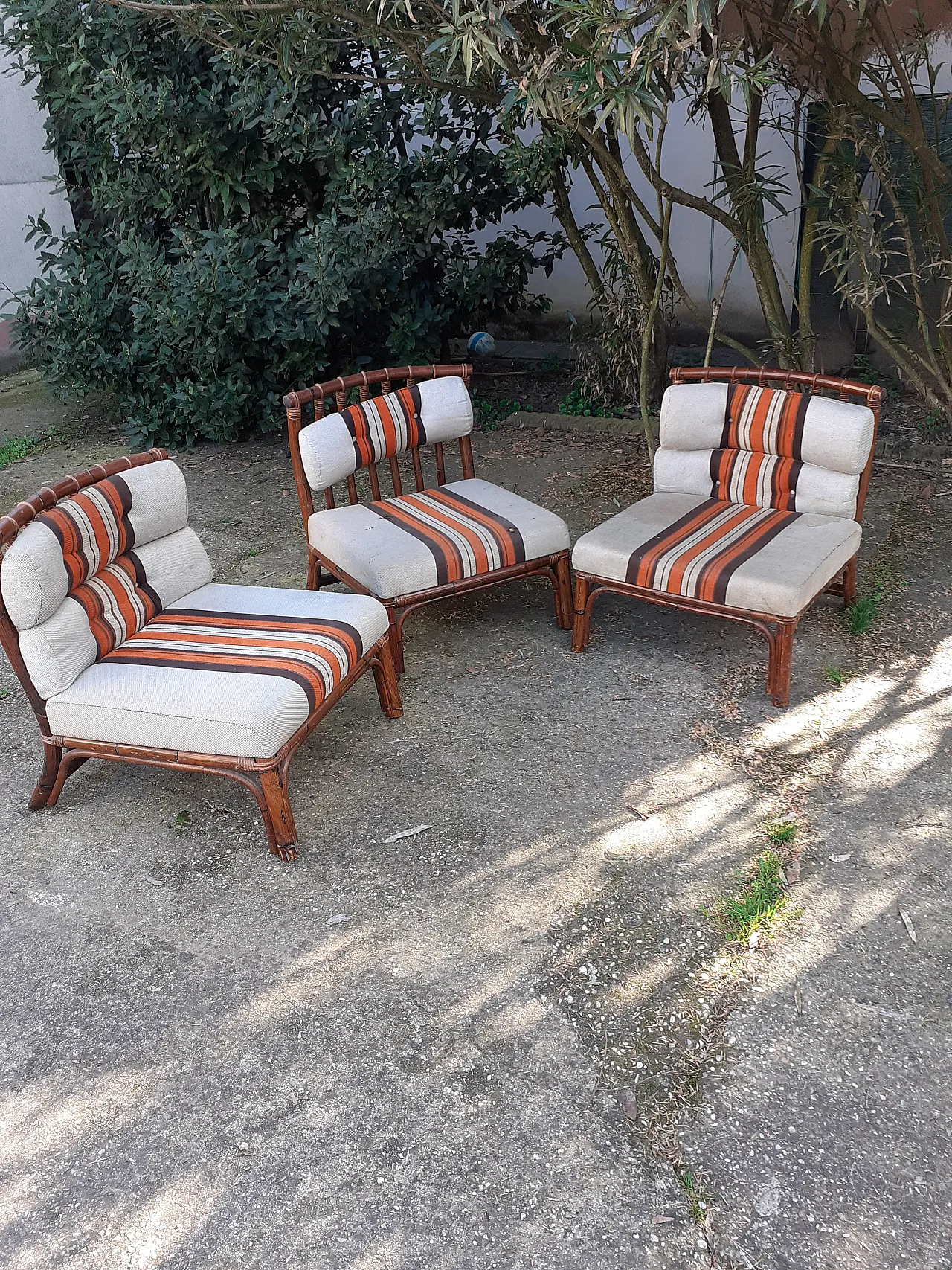 3 Bamboo armchairs, 70s 1