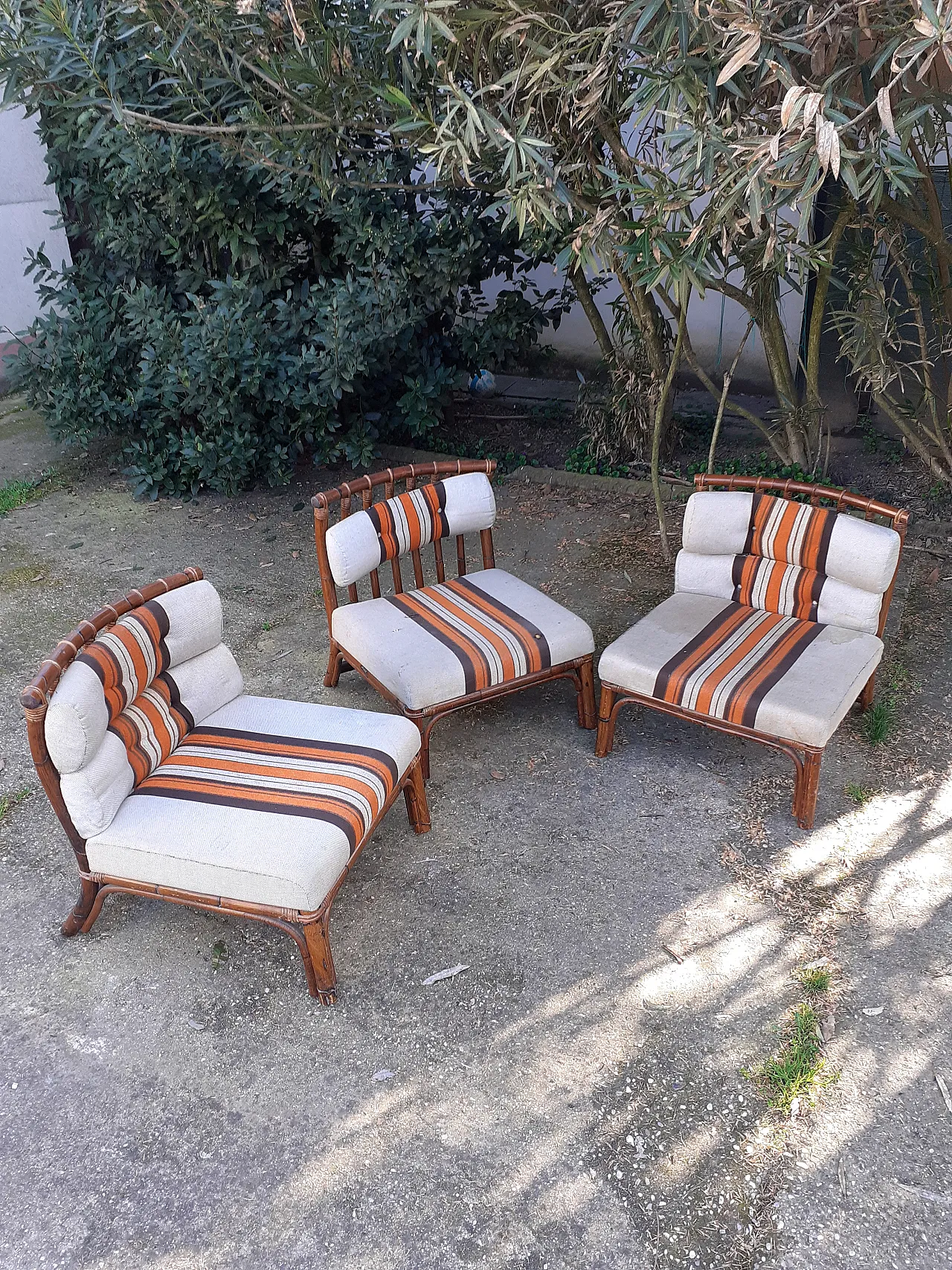 3 Bamboo armchairs, 70s 2