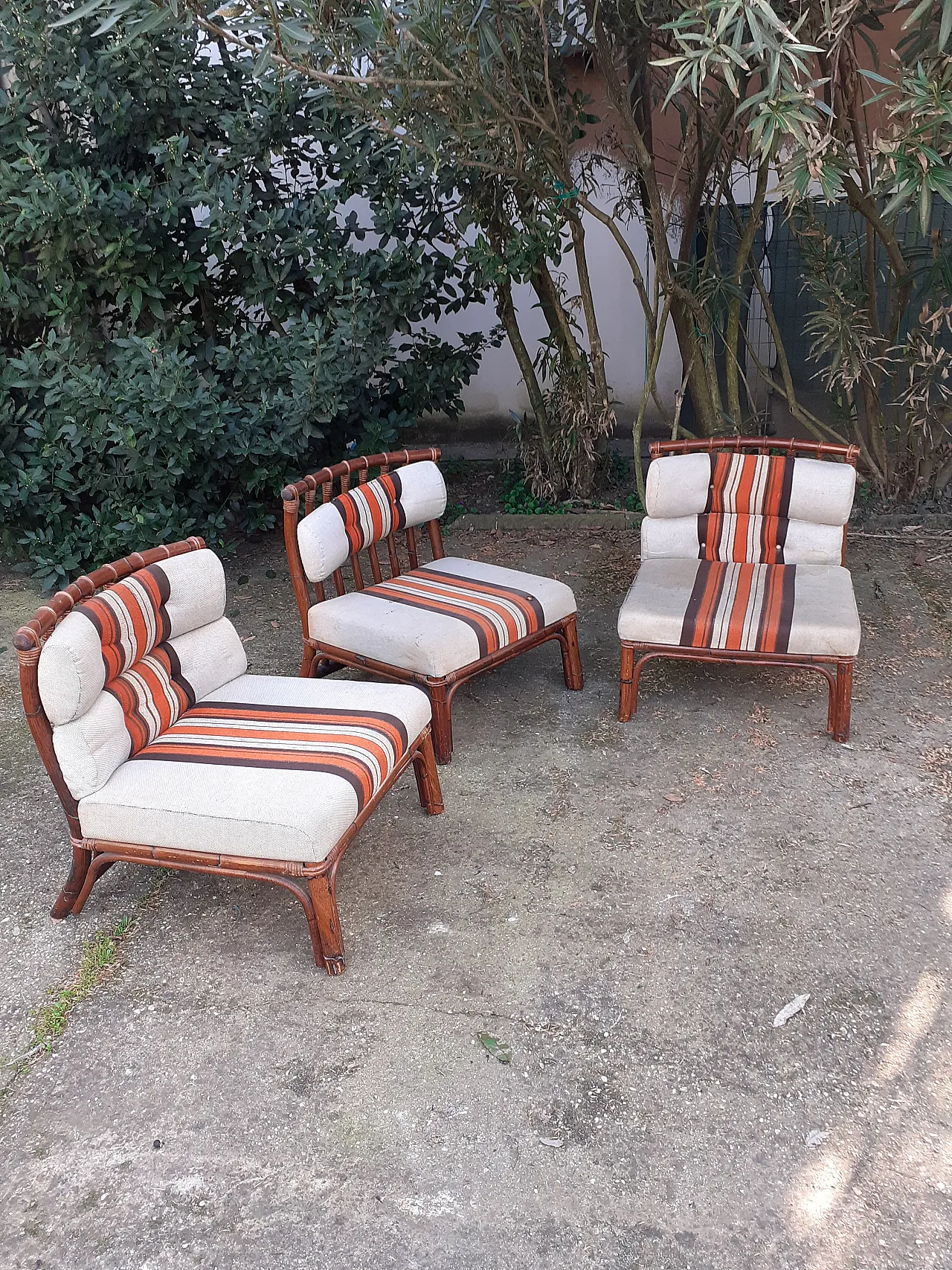 3 Bamboo armchairs, 70s 3