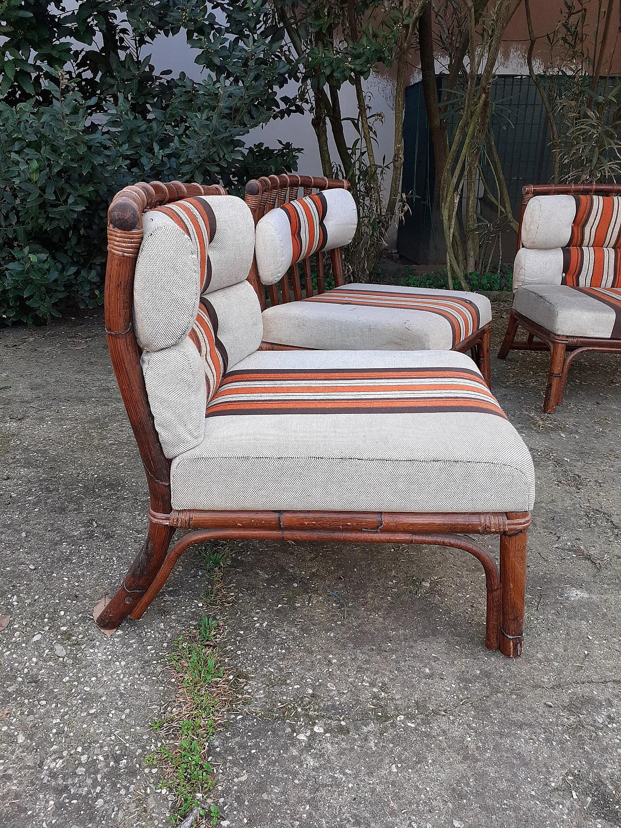 3 Bamboo armchairs, 70s 4