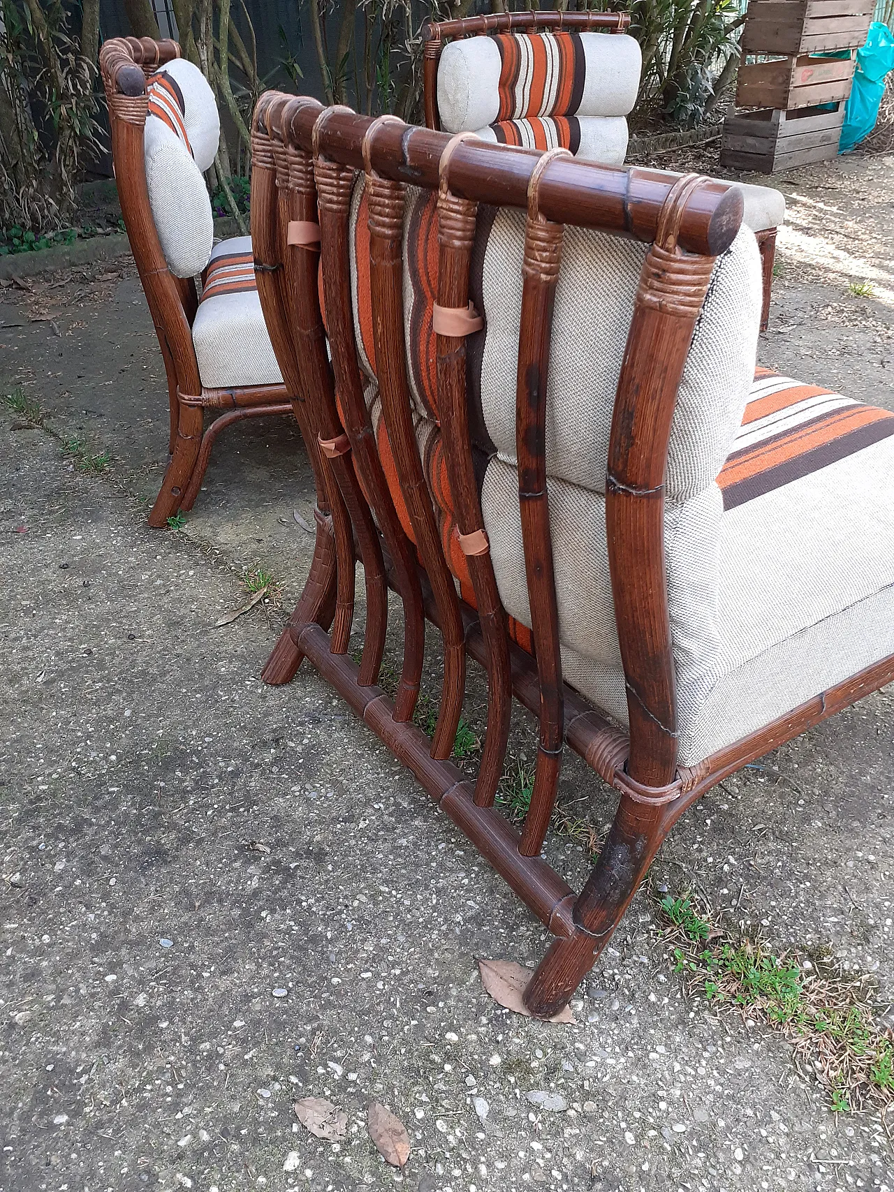3 Bamboo armchairs, 70s 6