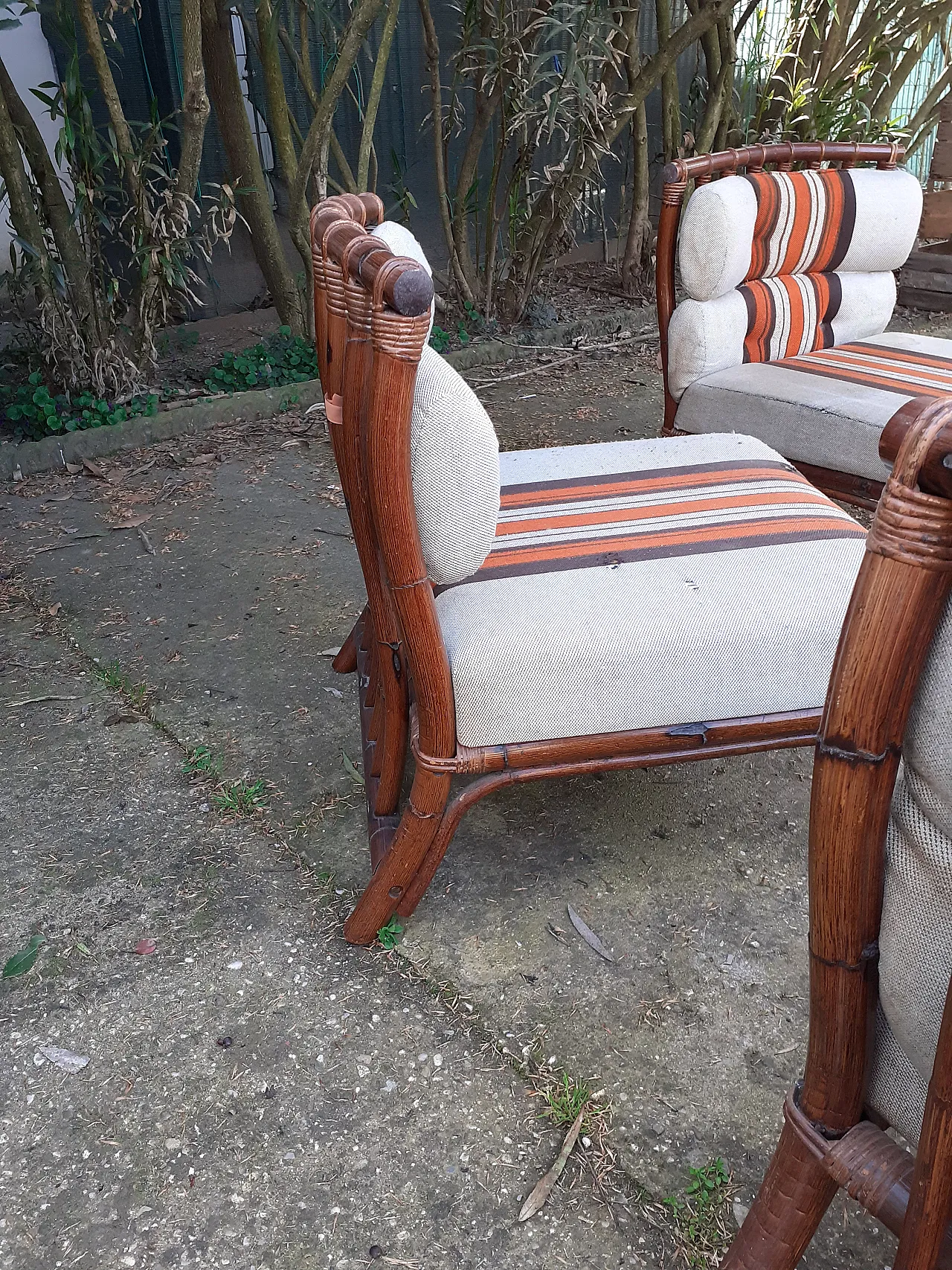 3 Bamboo armchairs, 70s 7