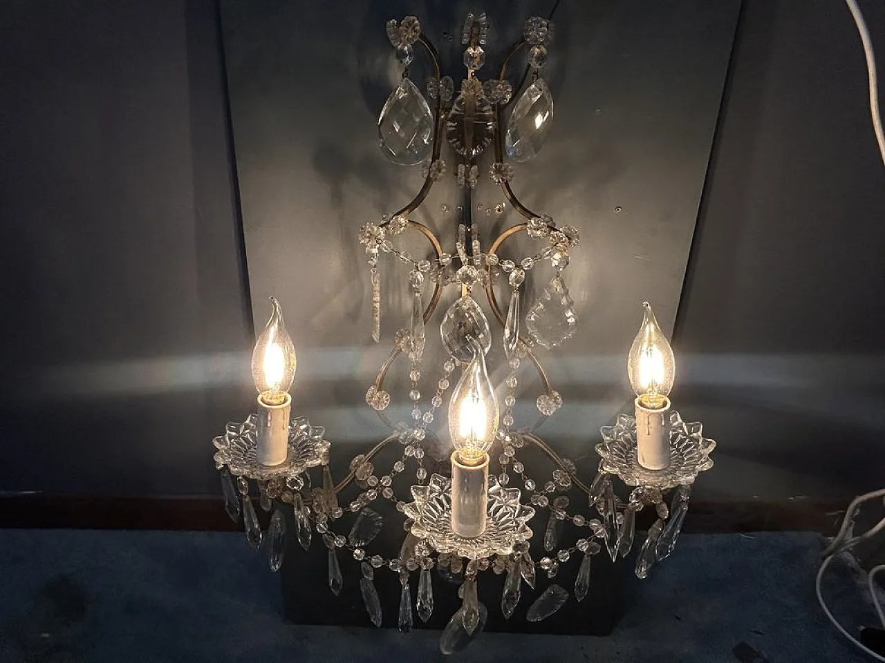 Pair of Italian Crystal Wall Sconce, 1960s 3