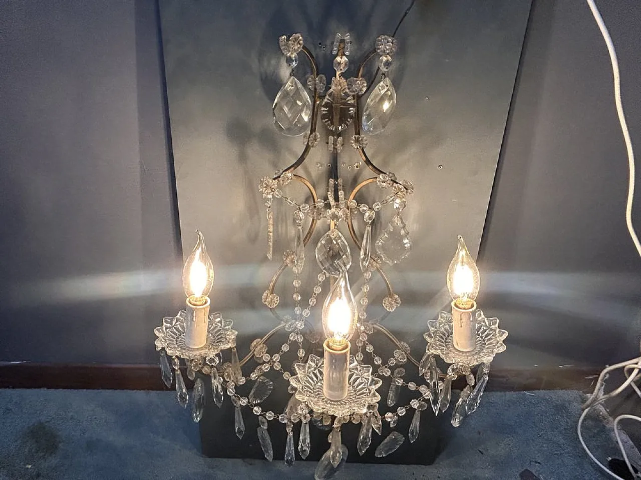 Pair of Italian Crystal Wall Sconce, 1960s 4