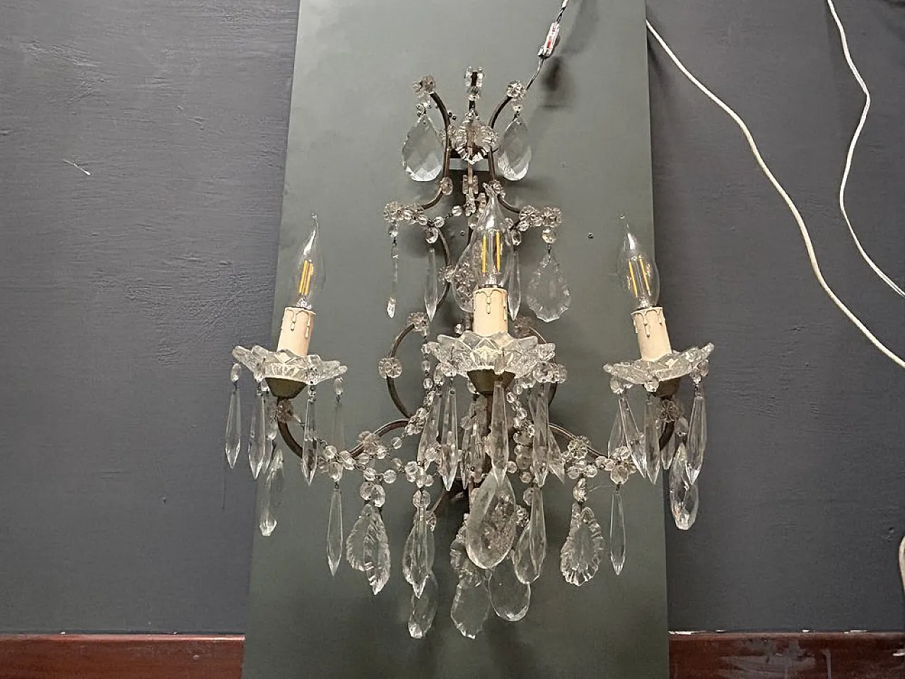 Pair of Italian Crystal Wall Sconce, 1960s 5