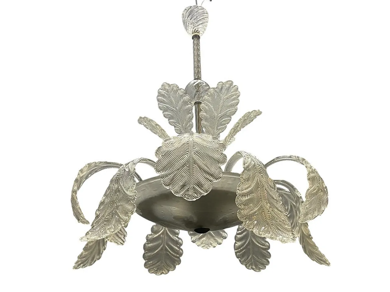 Chandelier with Murano glass leaves Barovier & Toso style, 1950s 1