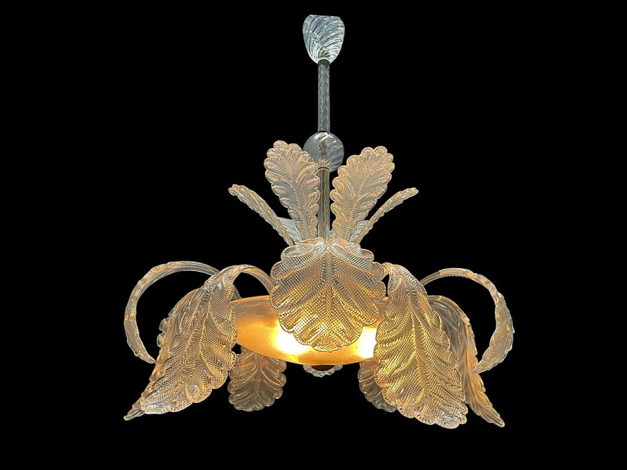 Chandelier with Murano glass leaves Barovier & Toso style, 1950s 2