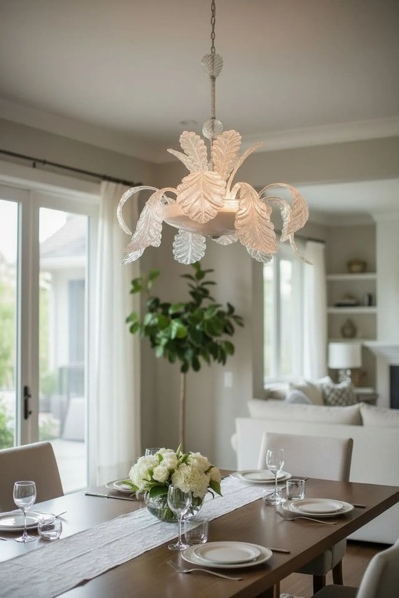 Chandelier with Murano glass leaves Barovier & Toso style, 1950s 3