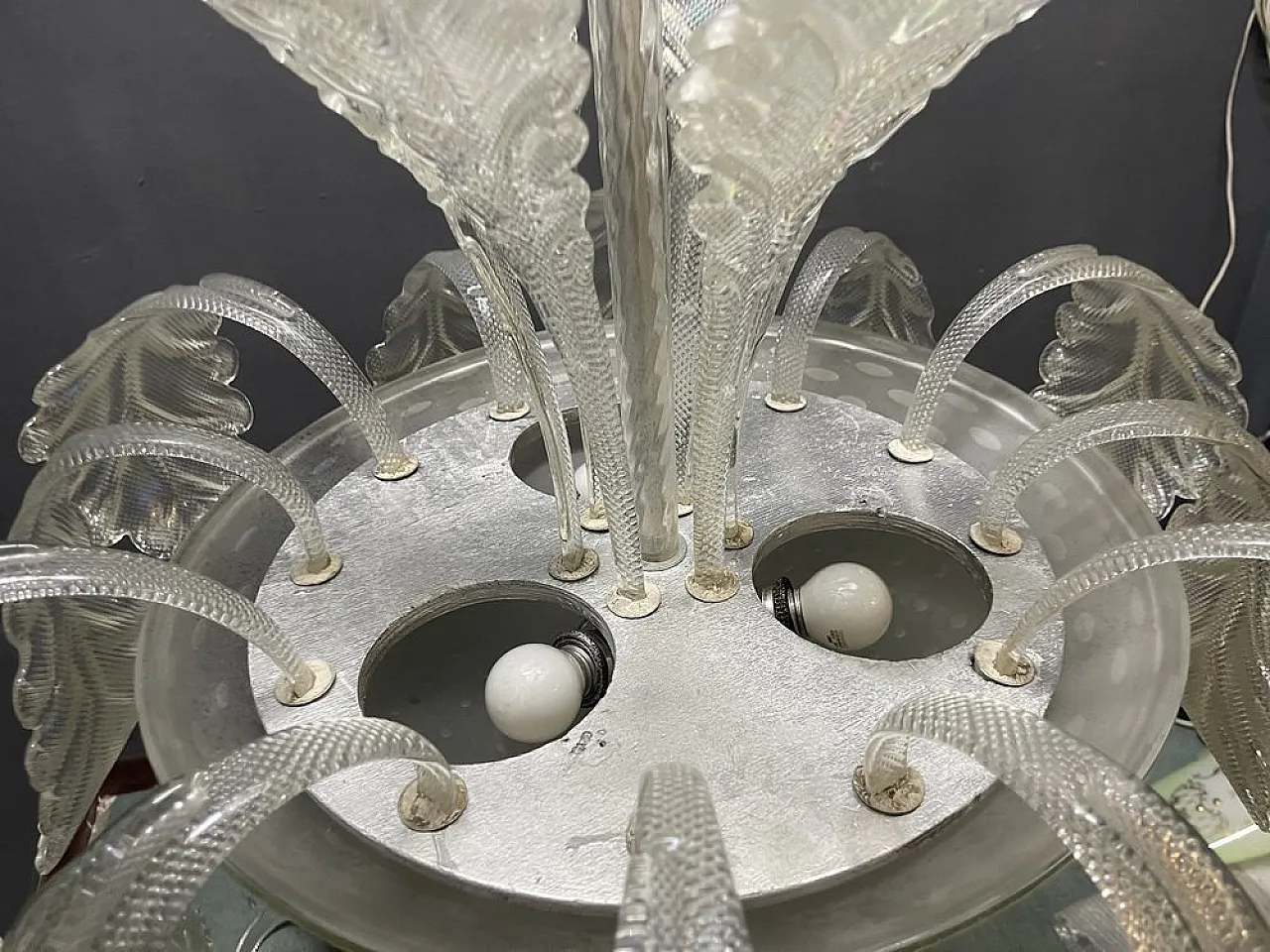 Chandelier with Murano glass leaves Barovier & Toso style, 1950s 5