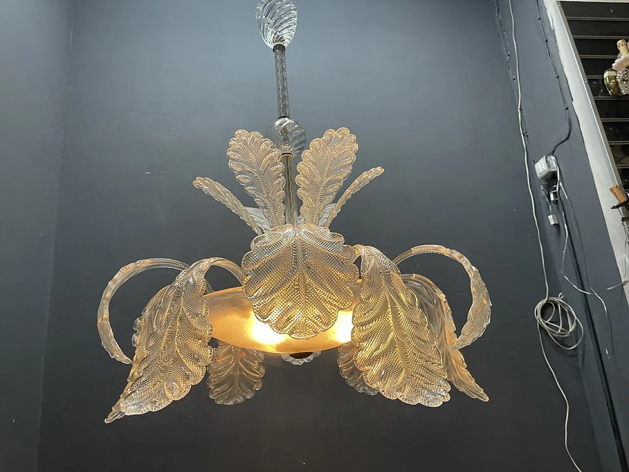 Chandelier with Murano glass leaves Barovier & Toso style, 1950s 6