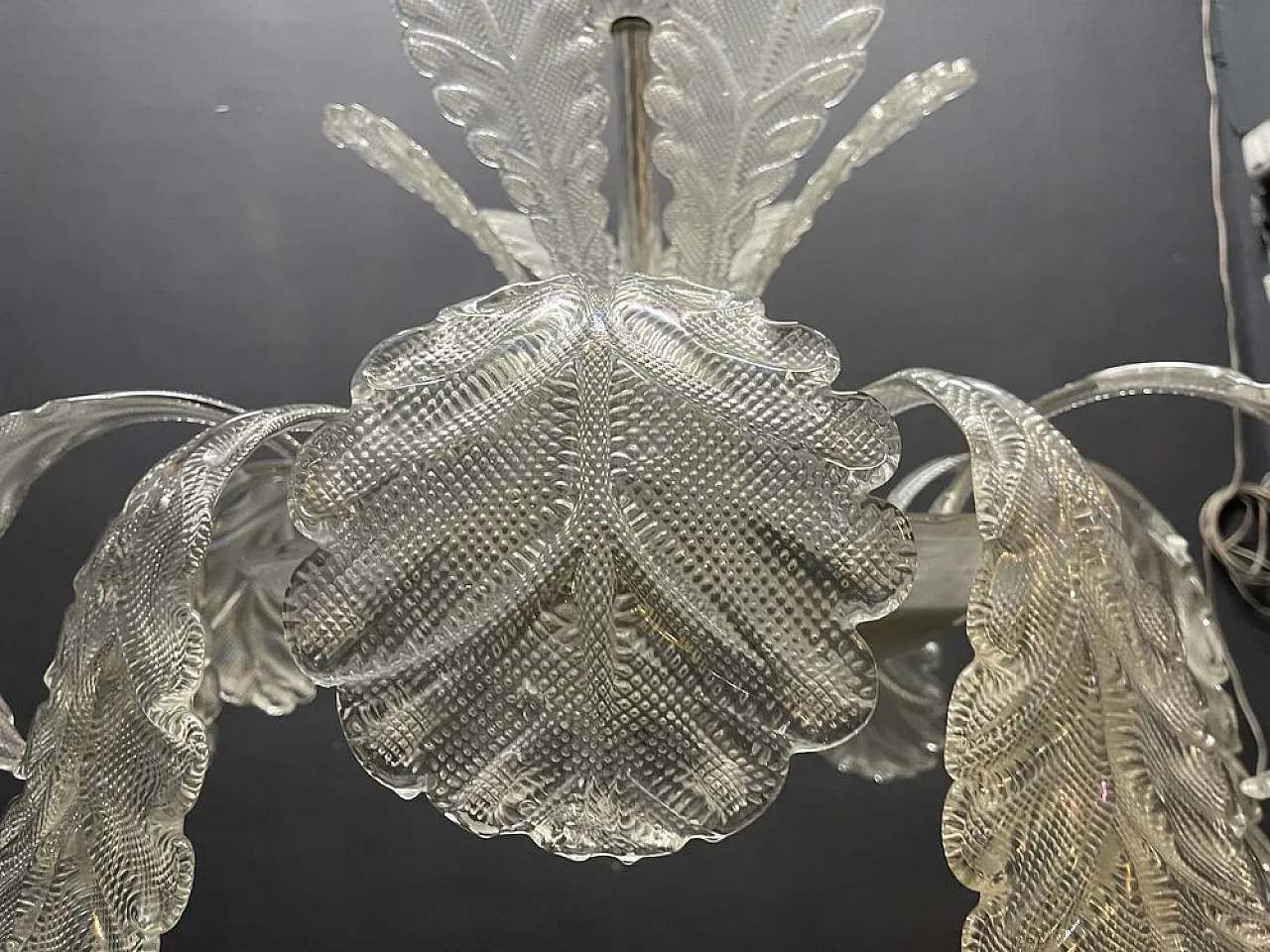 Chandelier with Murano glass leaves Barovier & Toso style, 1950s 7